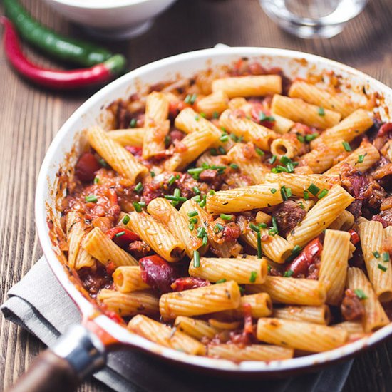 Penne all’arrabbiata with chorizo