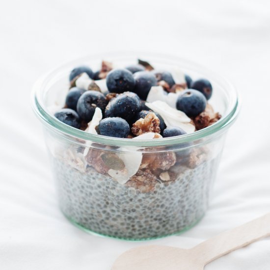 Chia pudding with granola & berries