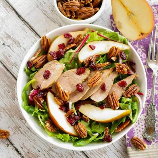 Mixed Greens with Pork and Pears