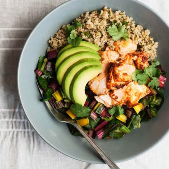 Baked Chipotle Salmon Freekeh Bowls