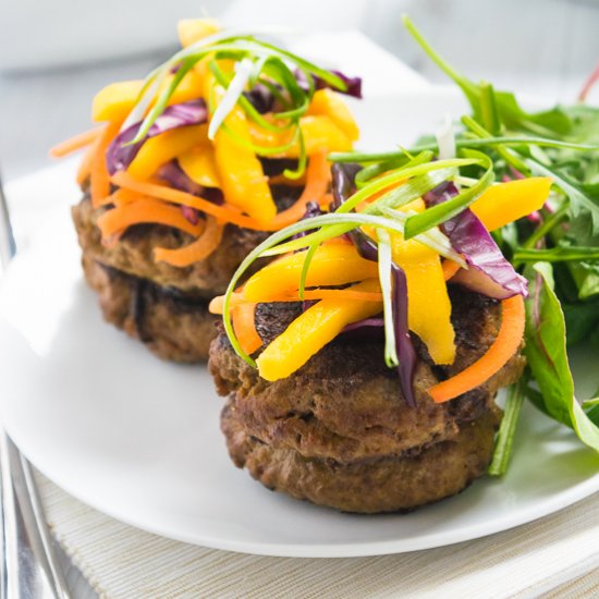 Curried Beef Burgers & Mango Slaw