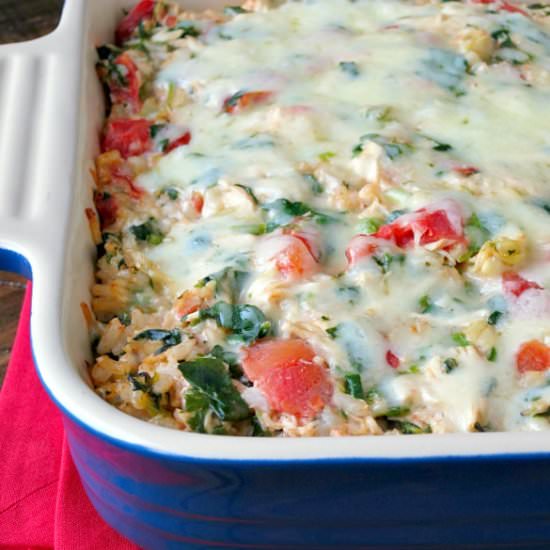 Spinach Artichoke Chicken Rice Bake