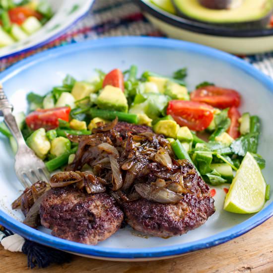 Beef Burgers & Jerk Onions