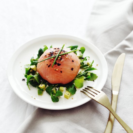 Salmon bonbon with shrimps