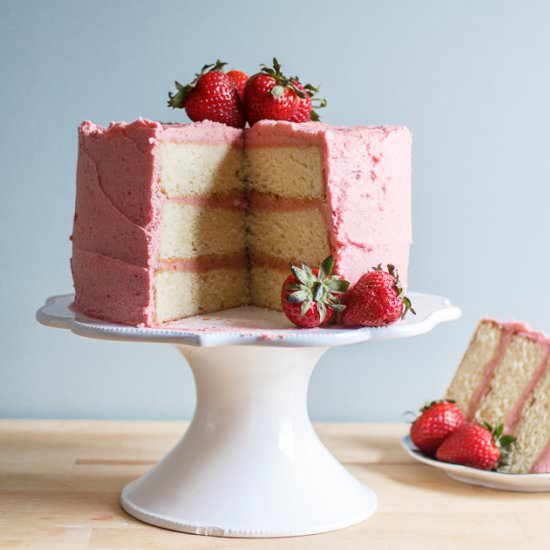 Lemon Cake with Strawberry Frosting