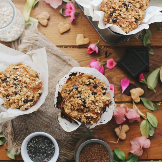 choc chip oat crumb muffins