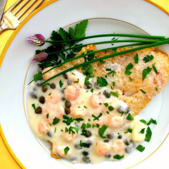 Sole with Light Cream Shrimp Sauce