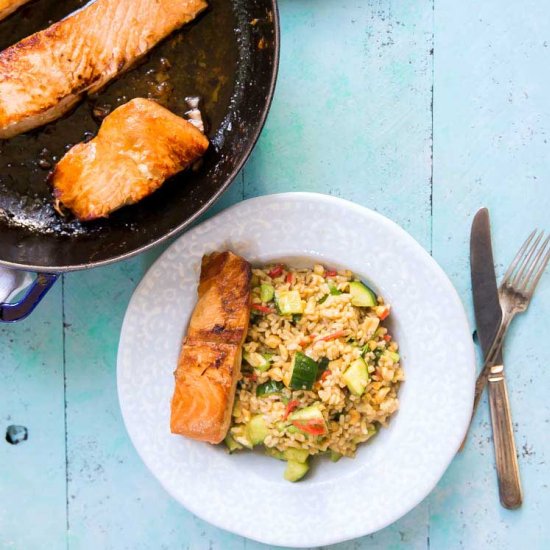 teriyaki salmon + brown rice salad