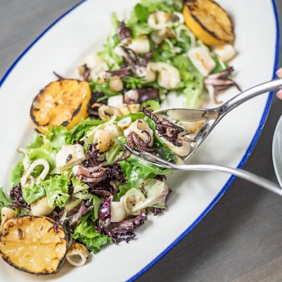 Squid Salad with Grilled Lemons