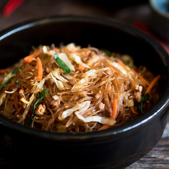 Stir-fried Pork, Cabbage and Glass Noodles