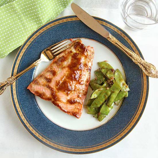 Miso Glazed Salmon and Snow Peas