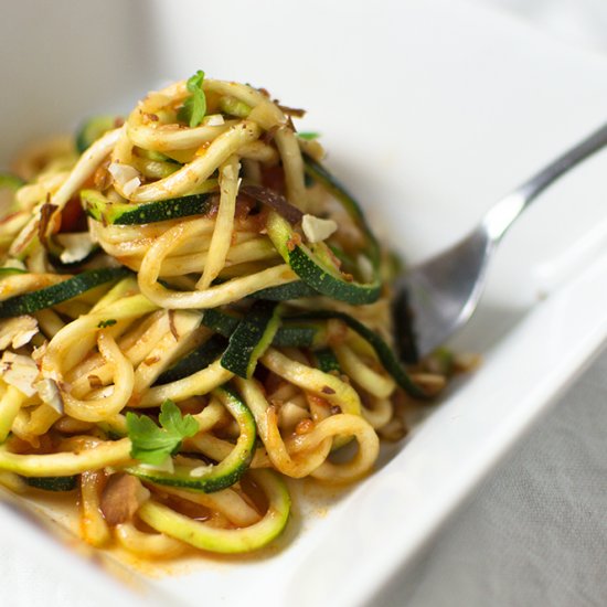 Zoodles with a Tomato-Harissa Sauce