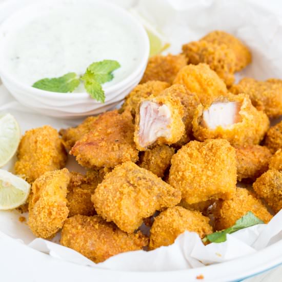 Tortilla Chip Crusted Baked Fish Bites