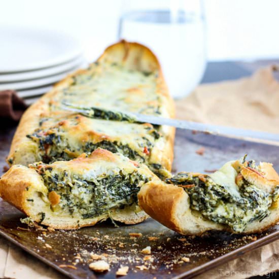 Spinach Dip Stuffed French Bread