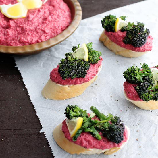 Beet Hummus and Broccolini Baguette