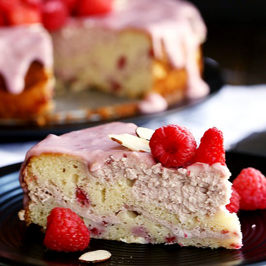 Raspberry Almond Cheesecake Cake