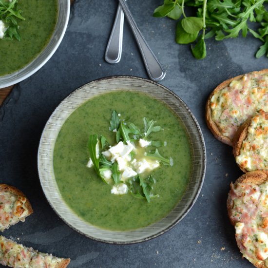 Watercress Soup with Welsh Rarebit