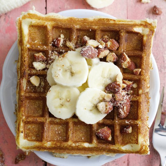 Banana Honey Roasted Almond Waffles