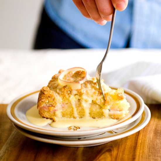 Rhubarb Coffee Cake with Crème Anglaise