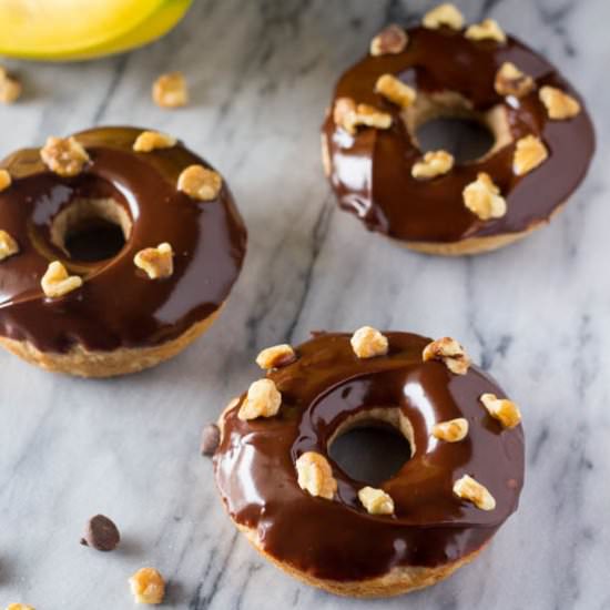 Banana Donuts with Chocolate Glaze