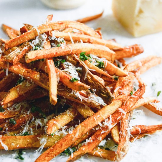 herb salted garlic french fries