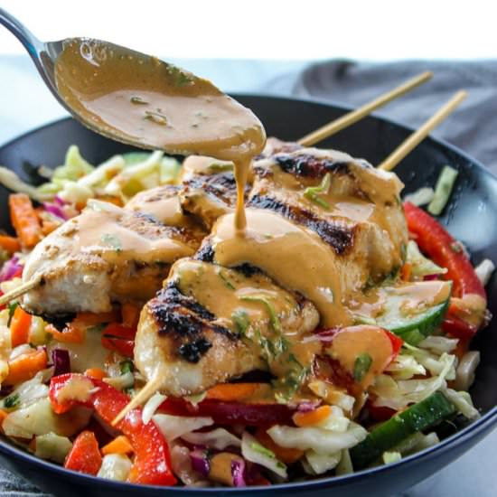 Thai Chicken Skewers w/Slaw Salad