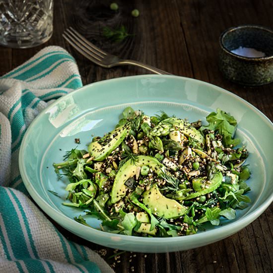 Seeds and greens kaniwa salad