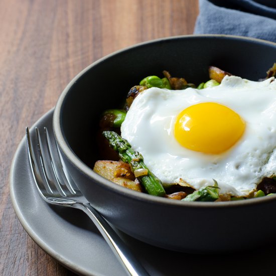 Potato, Fava Bean, and Asparagus Hash