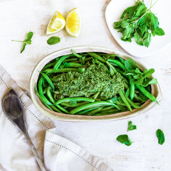 Green Beans w/ Mint Pistachio Pesto