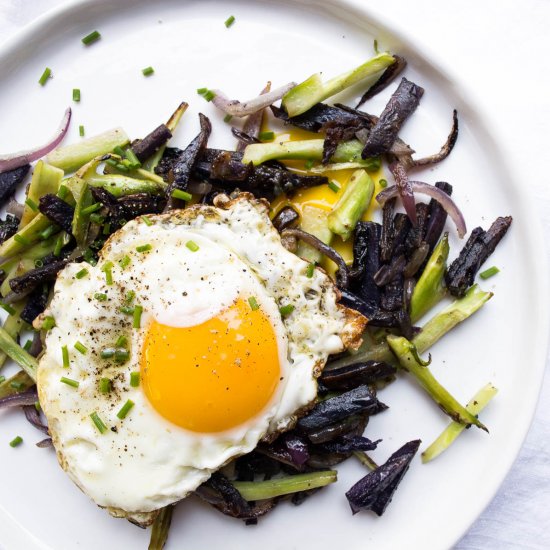 Broccoli Stem & Purple Potato Hash