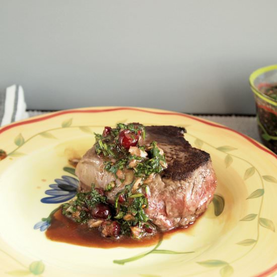 Bison Steak with Cranberry Chimichurri