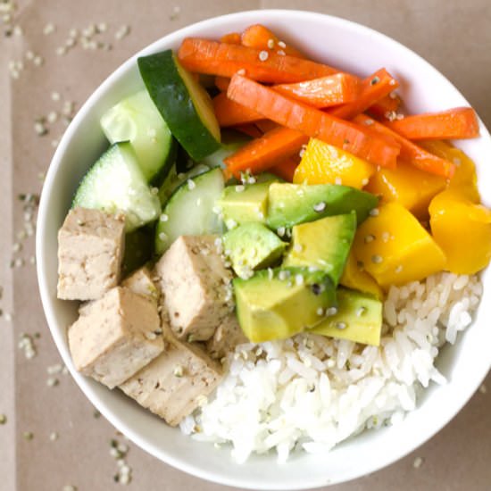 maple soy tofu sushi bowl