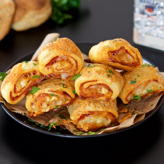 Puff pastry salami rolls