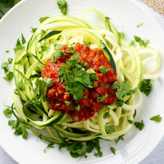 Lentil Fra Diavolo Over Zucchini