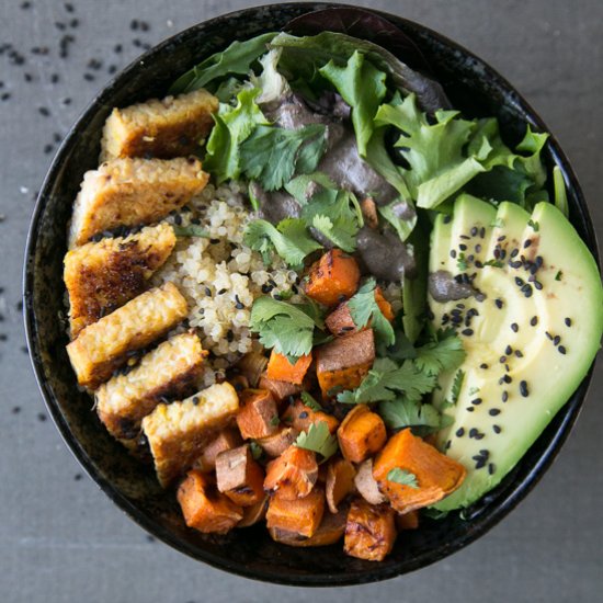 Tempeh Bowl + Black Sesame Sauce