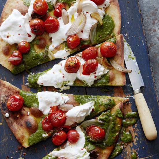 Charred Tomato Pesto Pizza