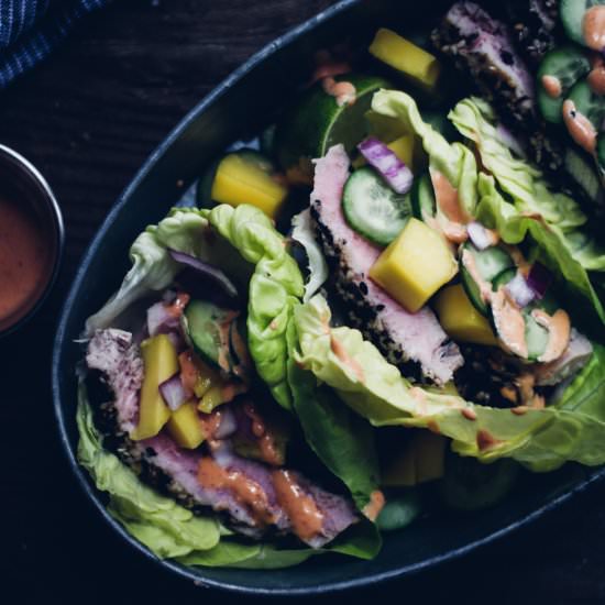 Sesame Tuna Steak Lettuce Wraps