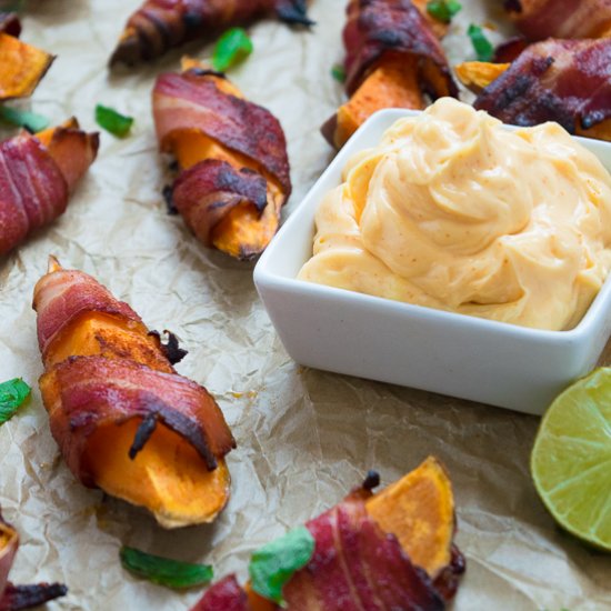 Bacon Wrapped Sweet Potato Wedges