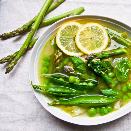 Spring Vege Soup w/ Pesto