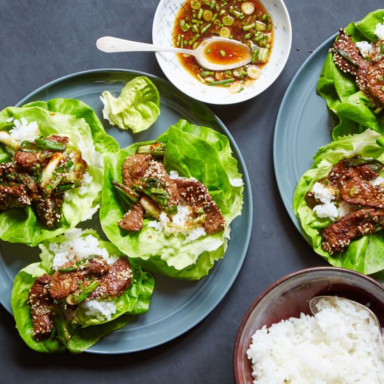 Sesame Beef Lettuce Wraps with Rice