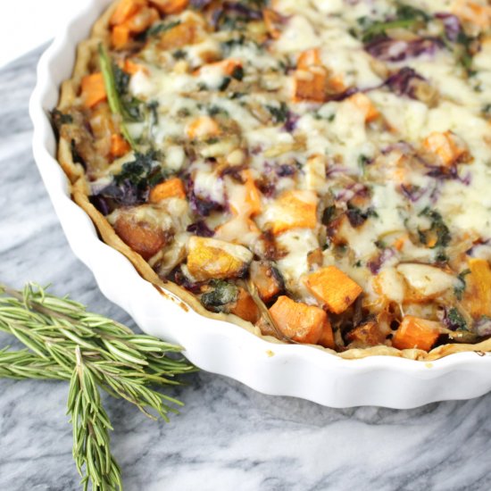 Cheesy Squash and Sweet Potato Tart