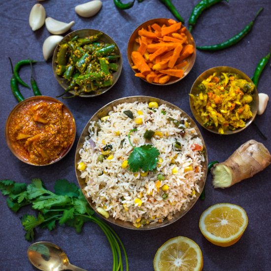 Vegetarian Pulao & Pickle Platter