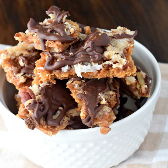 Chocolate Coconut Cracker Toffee