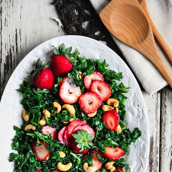 Massaged Kale, Strawberry and Cashew Salad