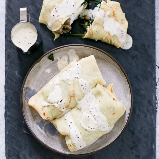 Mushroom Ricotta Spinach Crepes