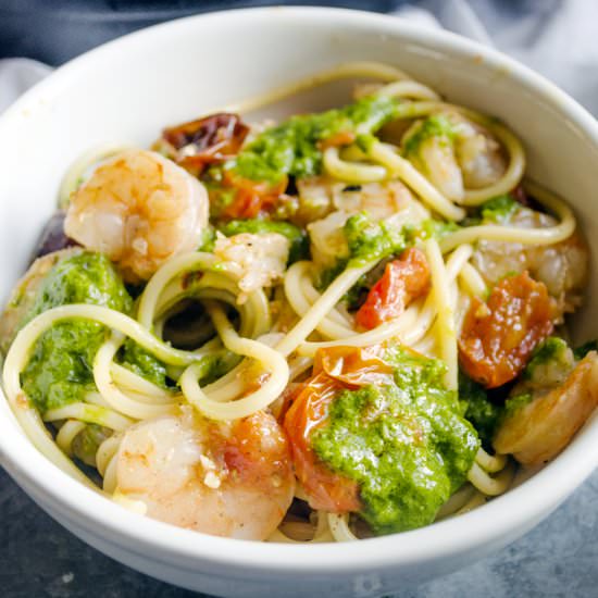 Shrimp Pasta with Blistered Tomato