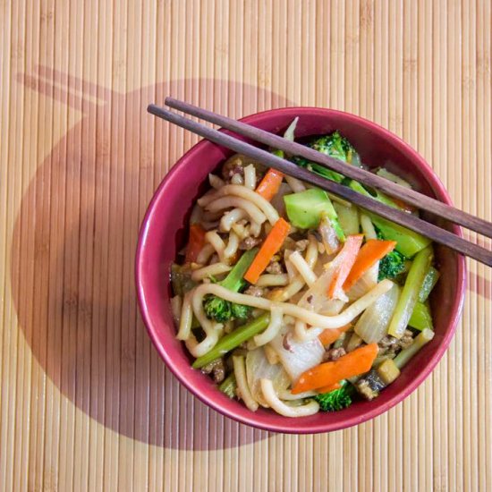 Ginger Beef Udon Noodle Stir Fry