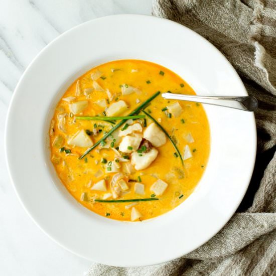 Blushing Halibut Chowder