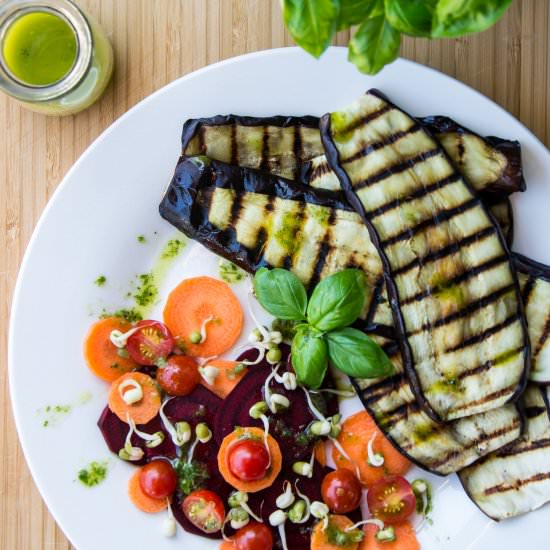 Grilled Aubergine &LemonBasil Drops