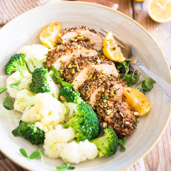 Lemon Sesame Pistachio Crusted Chicken